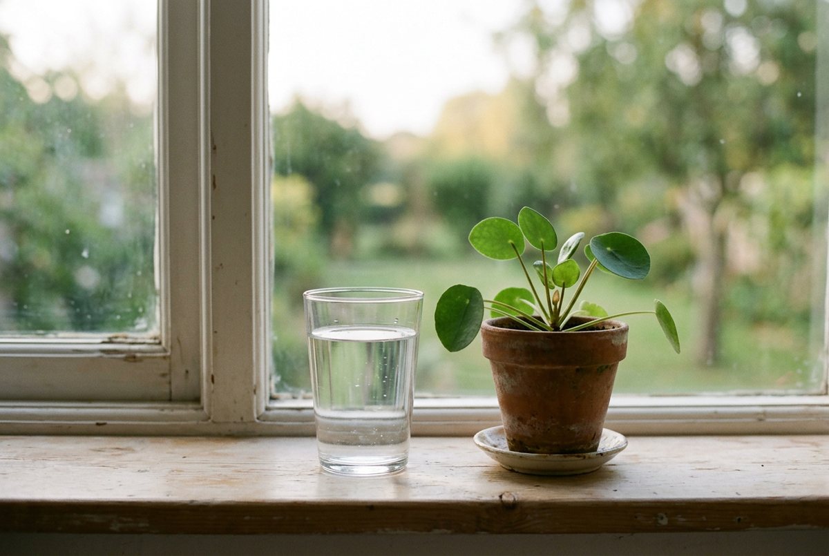 Ein Glas Wasser auf der Fensterbank
